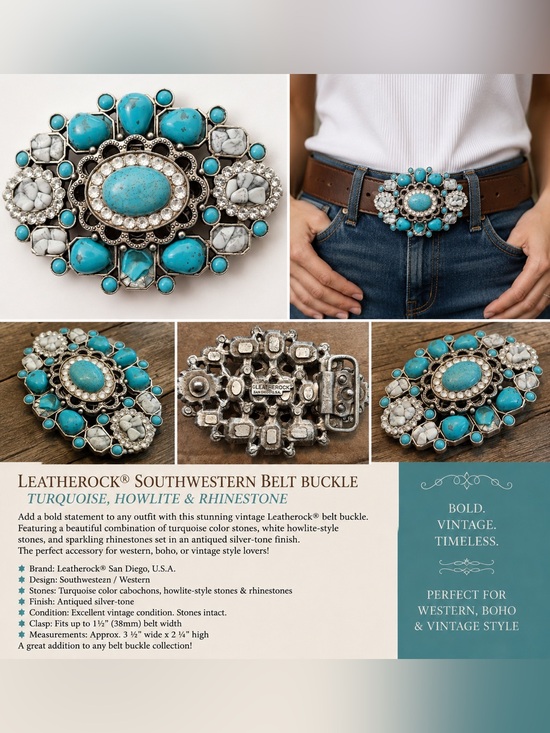 Leatherock Accessories - Leatherock Turquoise & Howlite Statement Belt Buckle